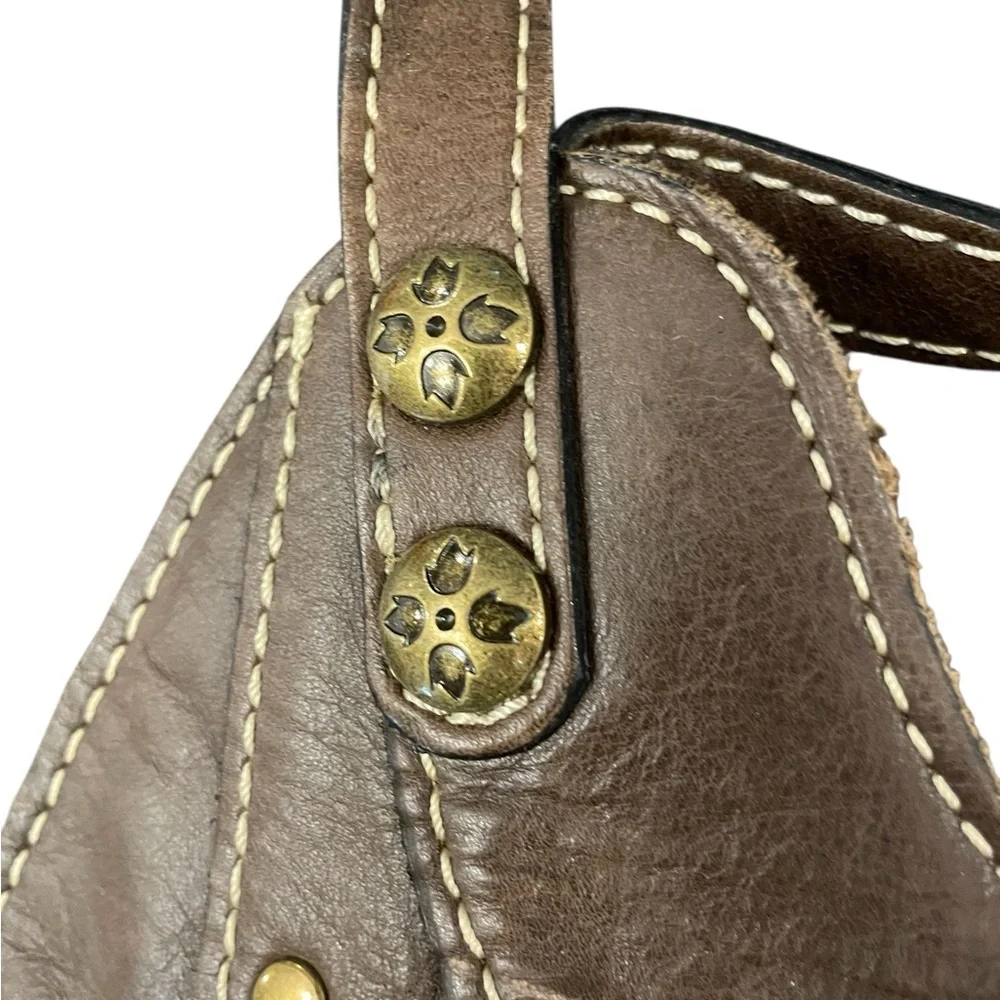 Patricia Nash‎ Brown Leather Purse Hobo Boho Metal Studs Double Handle Casual
